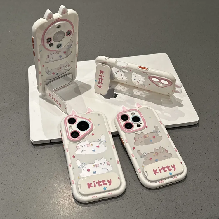 BANCA镂空小猫kt支架适用苹果16promax手机壳华为vivo小米15oppo