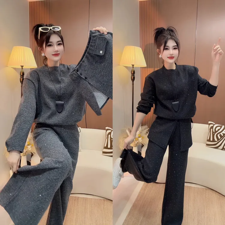 8391时尚休闲套装 气质显瘦百搭秋冬高腰轻奢三件套