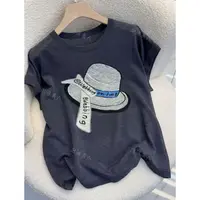 碳灰草帽」一眼凉爽！薄款凉感醋酸亚麻小飞袖短袖针织衫女夏25新58