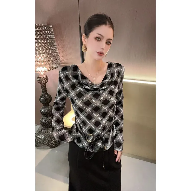 （配腰带）百搭格子长袖T恤TX31085