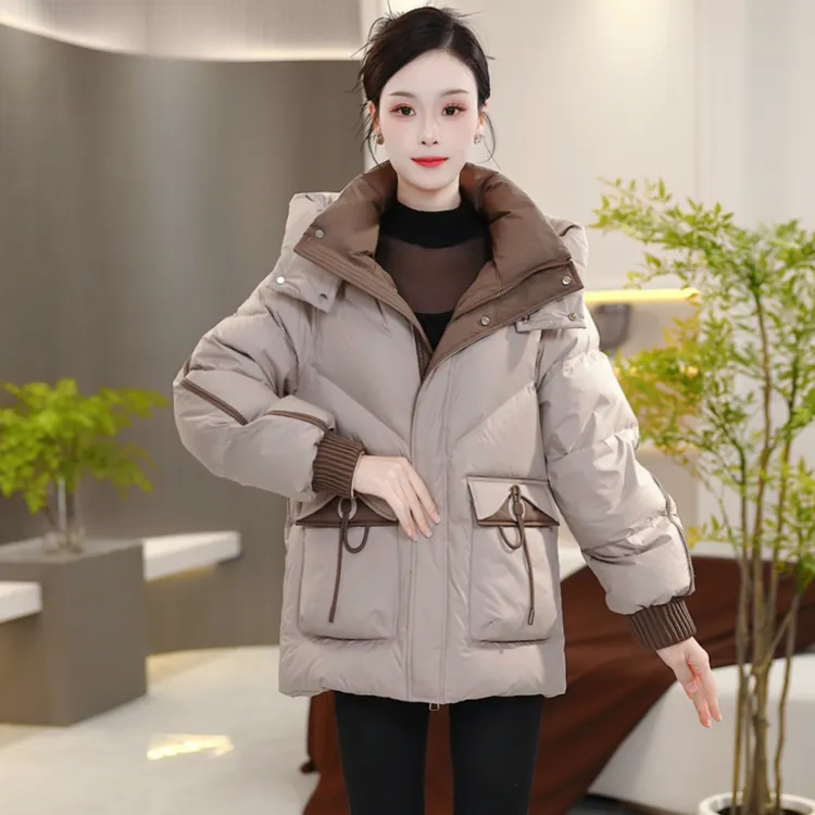 翻领连帽纯色气质保暖时尚加厚羽绒服新款宽松2025年冬季SJYH3762