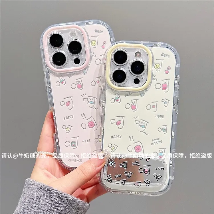 趣味表情呵呵呵镜面支架适用苹果16华为手机壳新款vivo小米15OPPO
