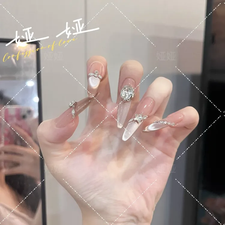 【吟霜】高品爆款纯手工穿戴甲绵密猫眼蝴蝶高级美甲贴