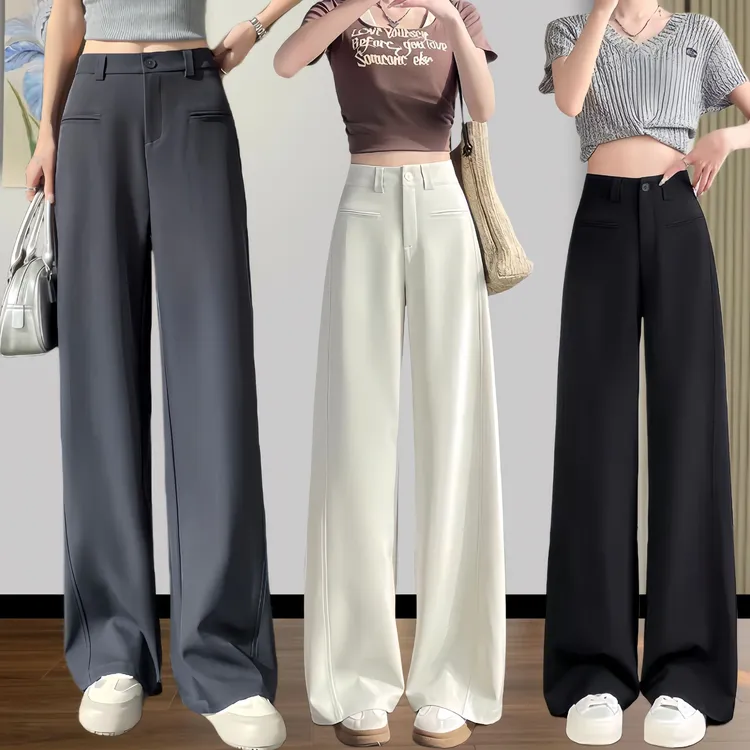 高级灰西装裤春夏2025新款高级垂感直筒宽松拖地窄版阔腿裤子
