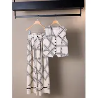 夏装一整套又a又飒贵气感御姐穿搭老钱风亚麻印花马甲阔腿裤套装