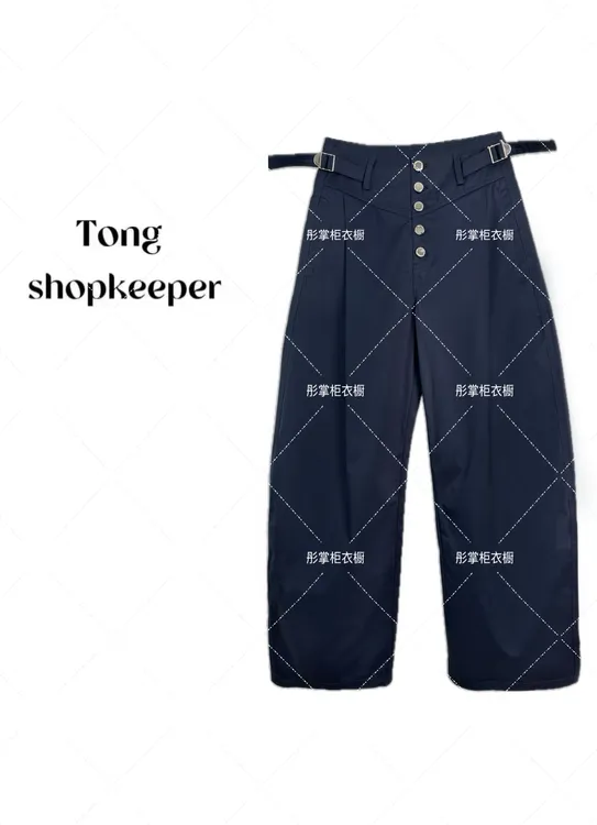 QJ/彤掌柜1681801 夏款25欧货腰头小众设计老钱风微褶纽扣休闲裤