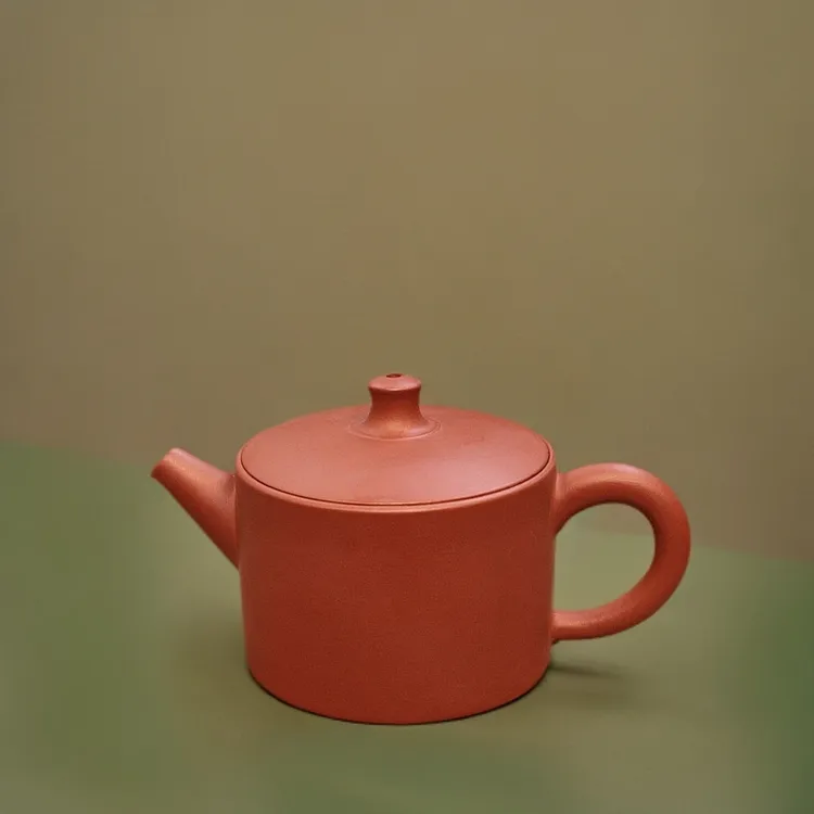 【汉瓦】潮州原矿朱泥手拉壶约120cc直筒大口径易投茶全手工茶器