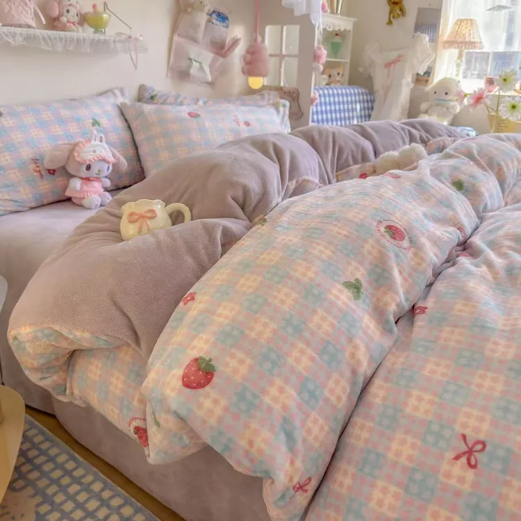 冬季加厚牛奶绒四件套母婴级A类小清新双面绒学生套件