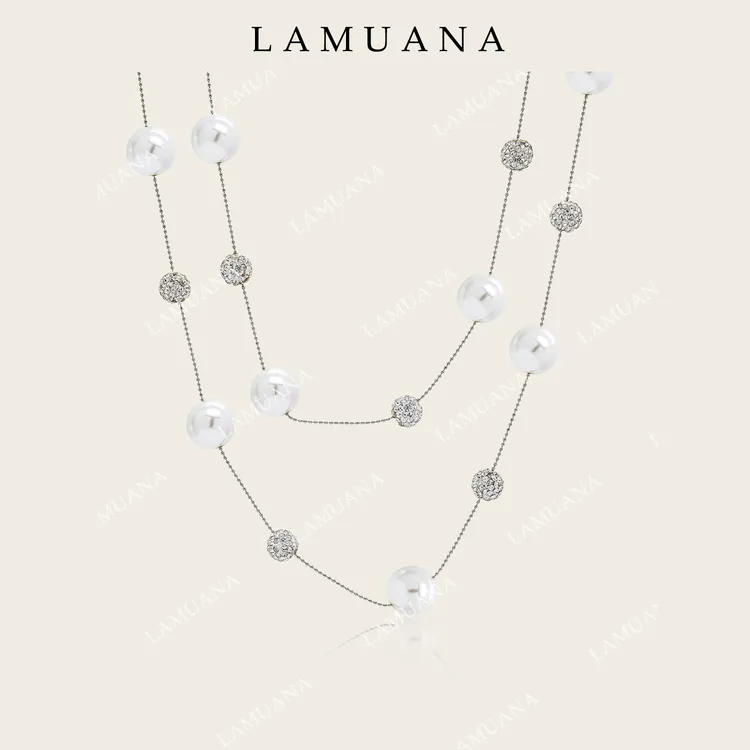 合金项链 LAMUANA闪球项链双层叠戴小众设计白色通勤毛衣链88309
