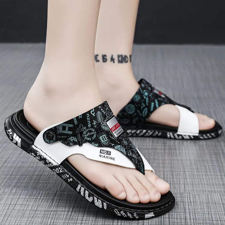 2025新款夏季男式夹趾凉拖鞋防滑防水透气超纤皮潮流户外司机鞋