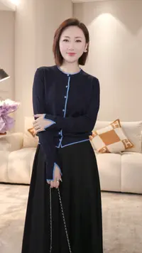 【双姐】常规撞色针织常规款不缩水衫黑色礼服中式百搭JH11345