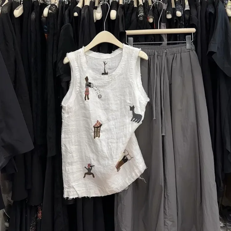2025小众炸街高级感夏季新款无袖气质上衣卡通印花法式独特背心女