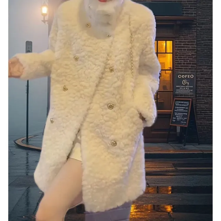 气质中长款外套休闲百搭上衣女设计师冬季新款毛毛外套