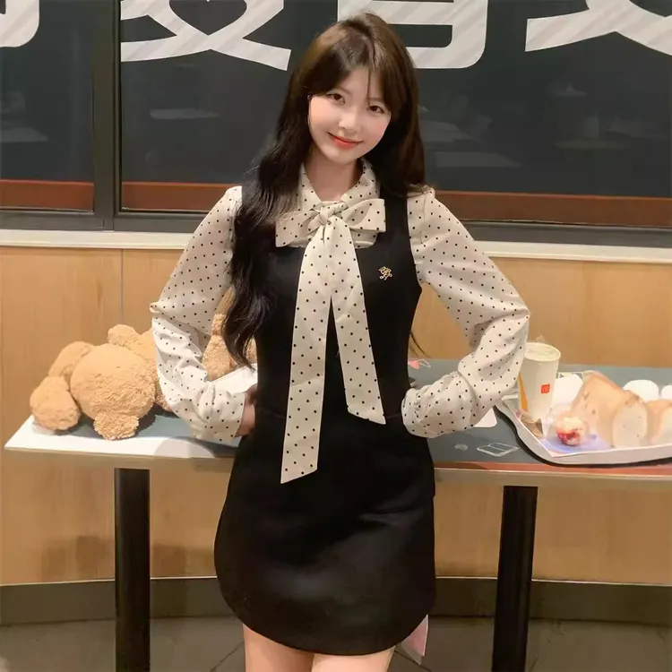 早秋日系甜美小个子蕾丝连衣裙女气质新款蝴蝶结学生包臀短裙子