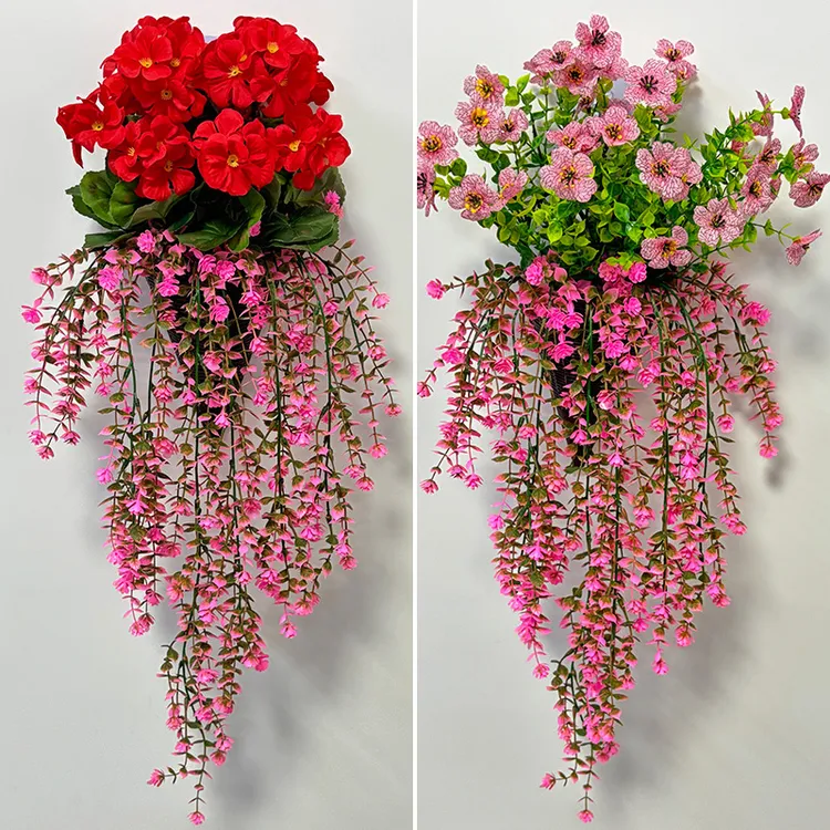 仿真藤条玫瑰花塑料假花室内外挂墙花束遮丑摆设商场绿植墙面