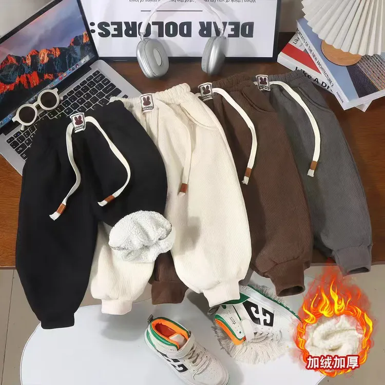 新款儿童加绒加厚羊羔绒保暖舒适亲肤秋冬长裤休闲裤