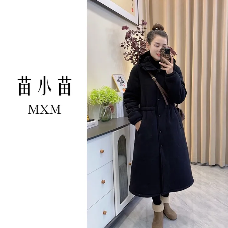 苗小苗连帽长袍睡衣女睡裙气质冬季三层加厚加绒可外穿家居服长款