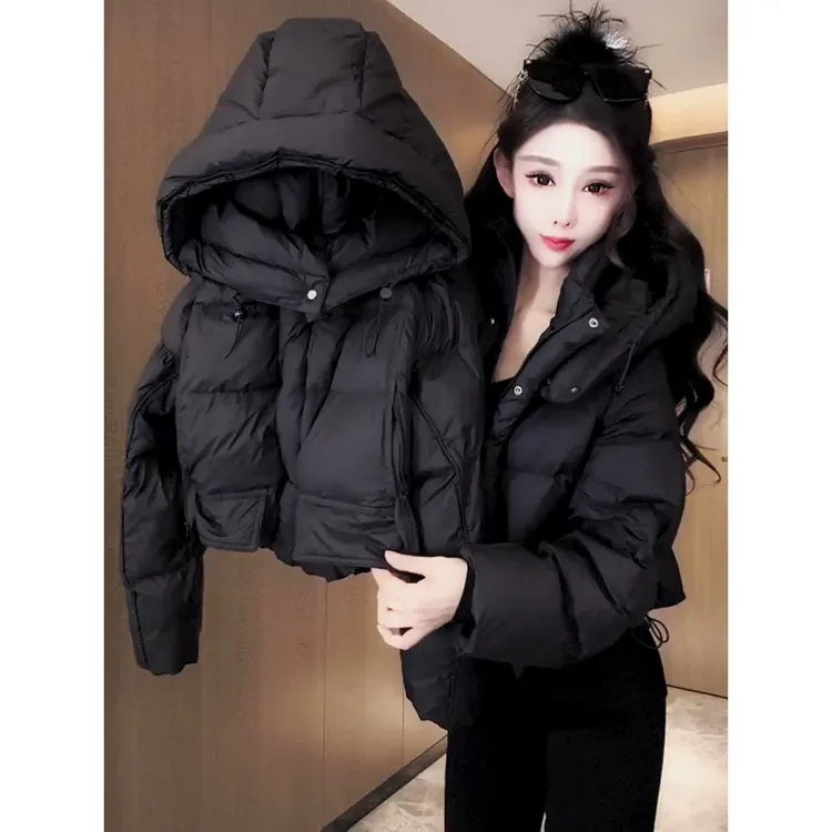 韩版连帽小个子短款棉服女2025冬季新款加厚时尚洋气百搭外套潮