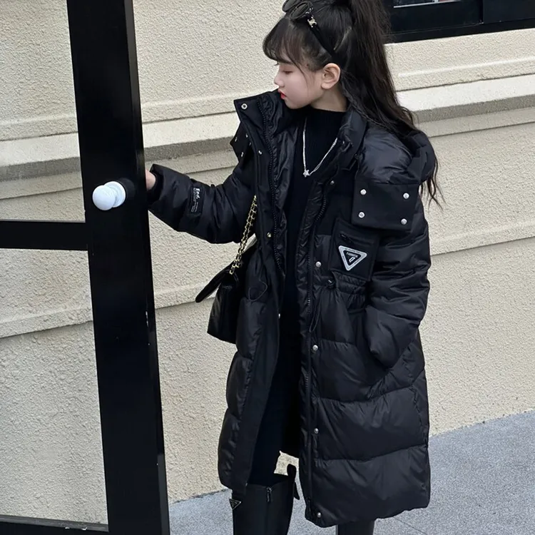 巴拉巴拉女童羽绒服冬季新款白鸭绒黑色加厚保暖初中冬季女童长款