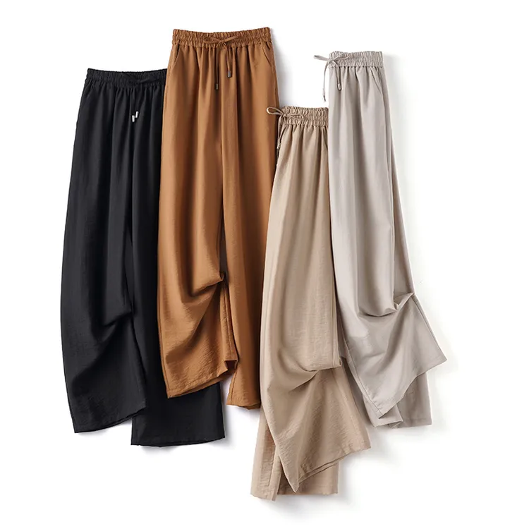 小个子松紧腰天丝亚麻休闲裤女2025年新款垂感阔腿裤遮肉显瘦夏季