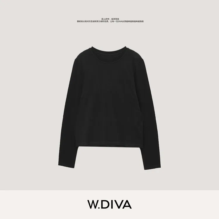 W.Diva【笑意】时尚简约柔软舒适透气百搭圆领针织衫3Z3016948