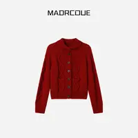 MADRCOUE 翻领单排扣粗线保暖毛衣605490