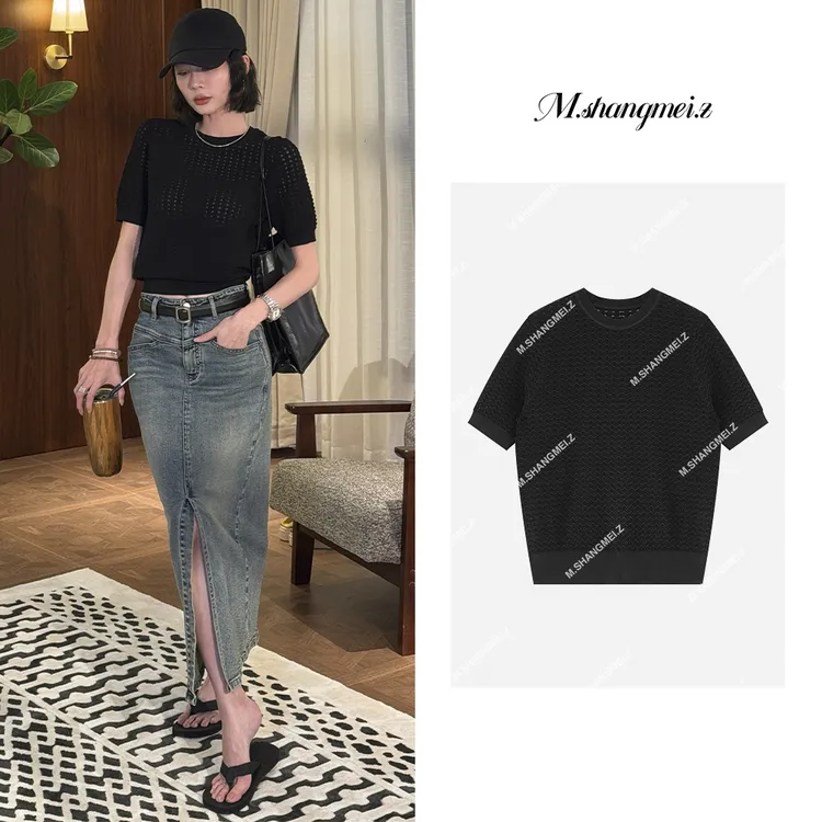 M.SHANGMEI.Z/沐熙【钩织衫】美大哥薄款圆领针织短袖上衣X062616