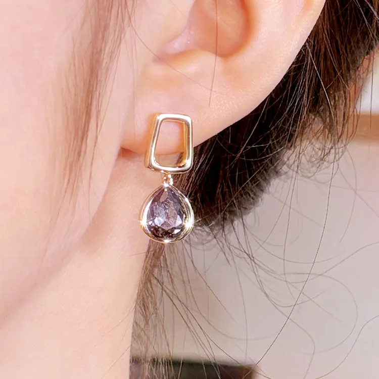 足银玻璃耳饰 E0172人鱼泪 水滴水晶耳钉日韩版精巧耳饰