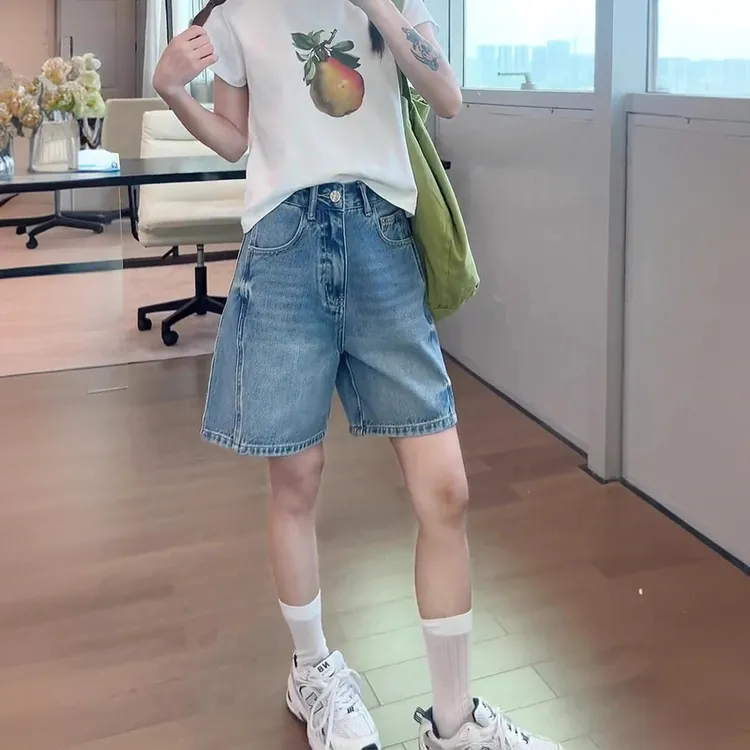 2025夏季薄款大码女装宽松阔腿牛仔短裤胖妹妹显瘦高腰四分裤热裤
