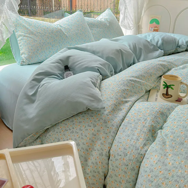 新款有氧提花碎花四件套宿舍三件套床单款非全棉纯棉单人床笠被套
