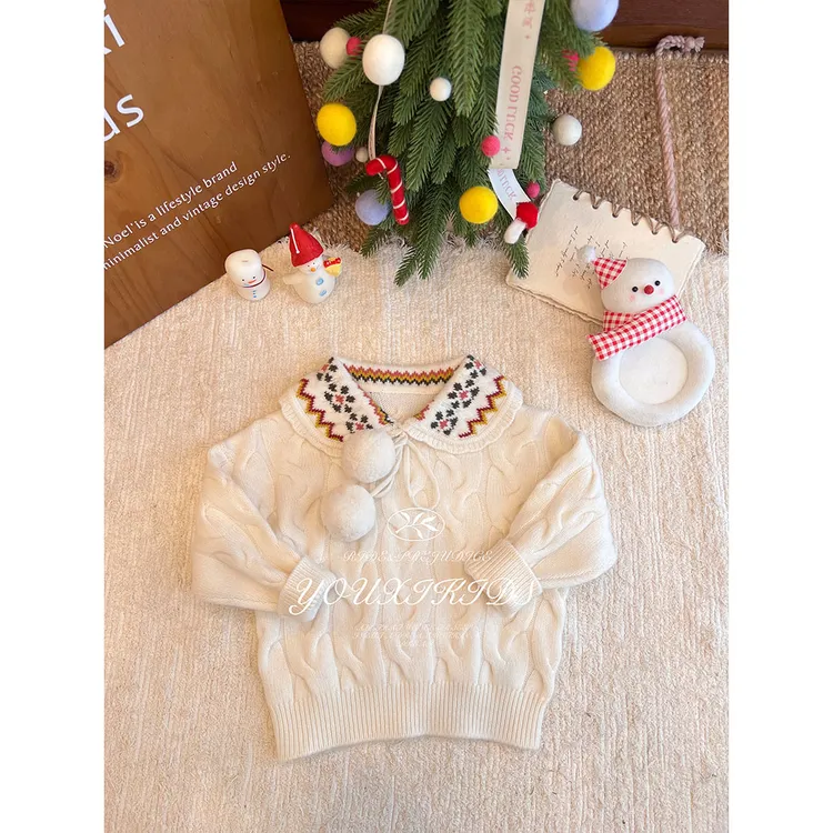 飞飞家·冬日毛球25新秋冬女童翻领花纹麻花纹毛球套头毛衣 FF3116