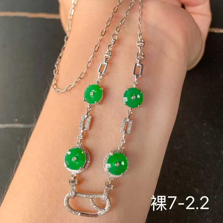 高冰满绿平安扣天然翡翠万能链 镶嵌精致 女生配饰