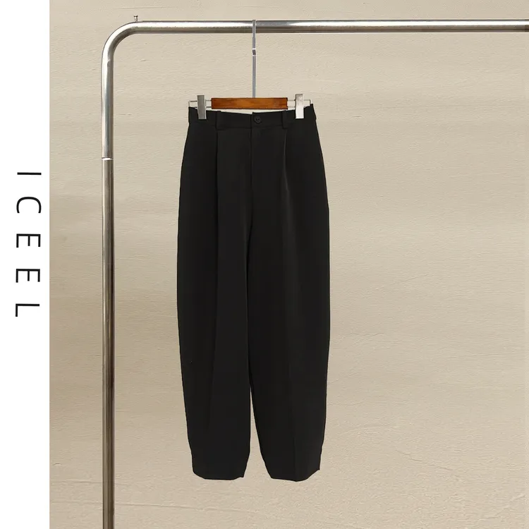 原创教师通勤女装极简黑色气质西装裤春秋新款宽松遮肉阔腿奶奶裤