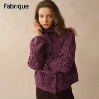 Fabrique Rosalina糖果花纱绵羊毛海军领绞花短款针织开衫