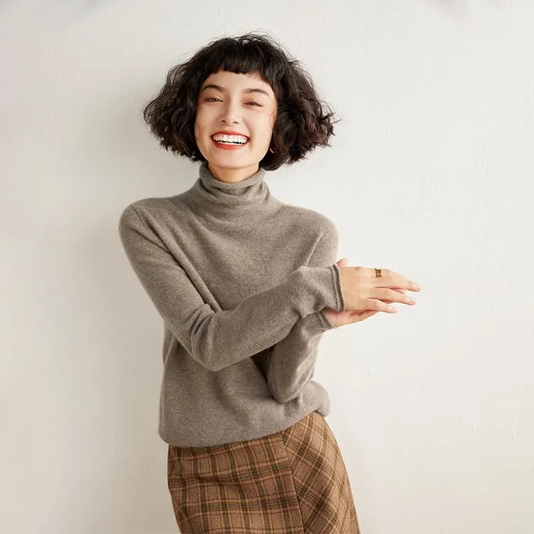 一线成型~无缝堆堆领山羊绒女软糯高领宽松套头针织打底衫羊绒衫