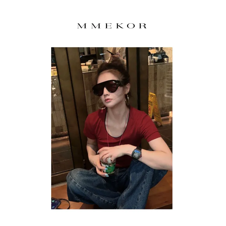 MMEKOR“红蓝CP”T恤 2025新款秋款 活力常青藤时髦短袖 30525