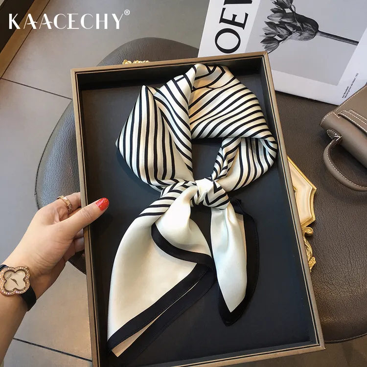 KAACECHY高档桑蚕丝方巾女气质条纹丝巾女款爆款2025新款真丝领巾