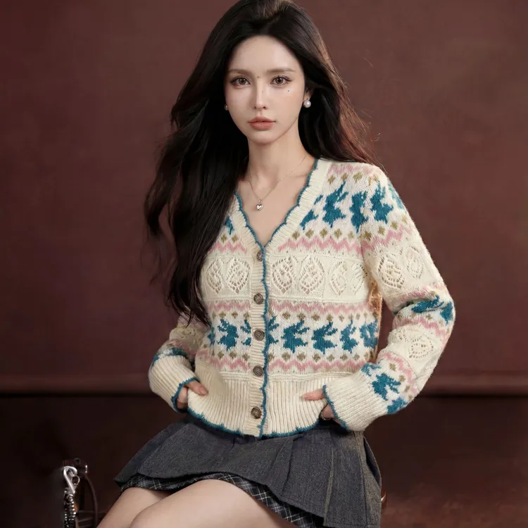 FANRUI/泛芮「温澜花织」暗纹钩花复古百搭时尚高级针织开衫B19880