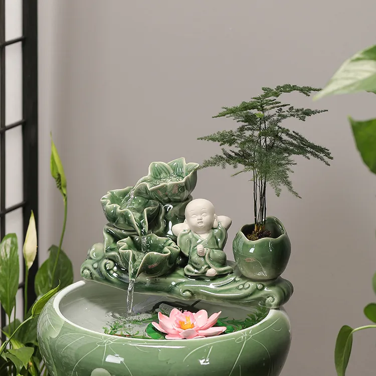 创意搭配陶瓷鱼缸自动循环水摆件办公室客厅流水摆件配件开业送礼