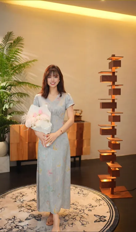 【红云纱】“蓝烟素月”夏天专属法式优雅高定连衣裙耶耶G555禁机洗