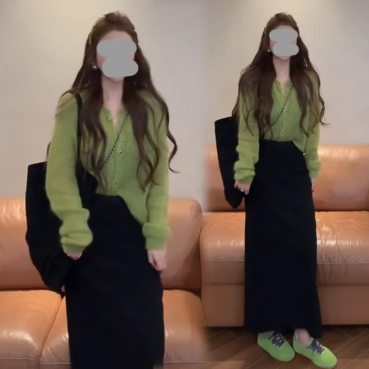 法式温柔风时尚套装女2025春秋新款镂空长袖针织开衫半身裙两件套