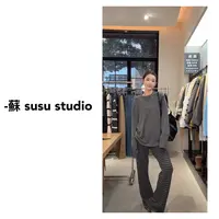 KF25112韩系复古慵懒风上衣+条纹垂感休闲裤
