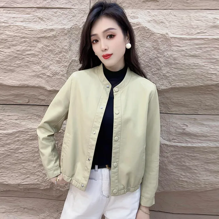 2025年春秋季新款皮衣外套女士小众设计感宽松显瘦单排扣夹克上衣