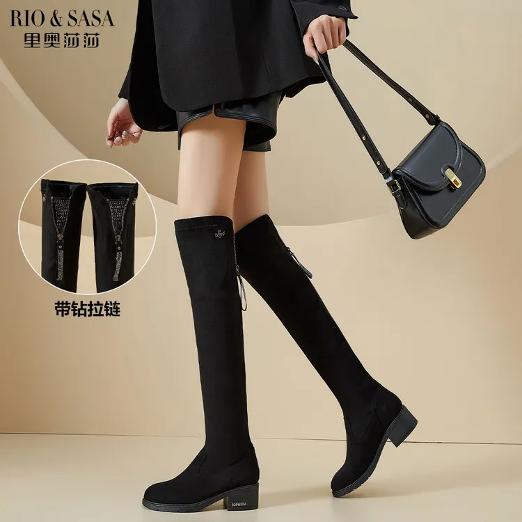 里奥莎莎2025秋冬季长筒过膝靴加绒时尚显瘦百搭弹力瘦瘦靴22T039