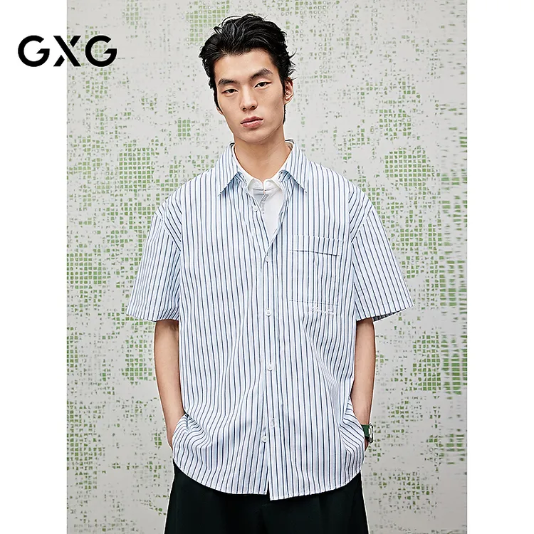 [商场同款]GXG男装 条纹衬衫休闲短袖衬衣25夏新品#G25X232013