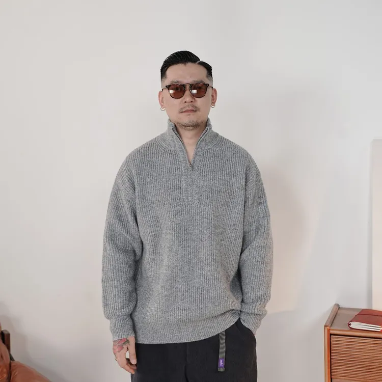 25FW秋冬季简约高级复古针织毛衣休闲长袖拉链打底衫百搭宽松高领