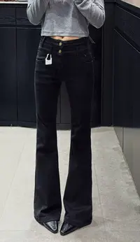 03091 张十柒服饰  货号6266 高腰喇叭裤】水洗牛仔裤秋冬微喇