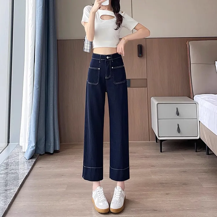 显瘦牛仔裤夏季新款长裤薄款九分学院风磨毛直筒裤