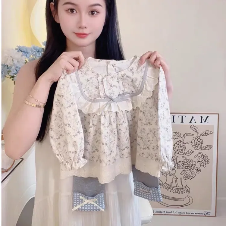 女童衬衫打底裤秋装2025新款儿童洋气娃娃衫小女孩衬衣两件套潮