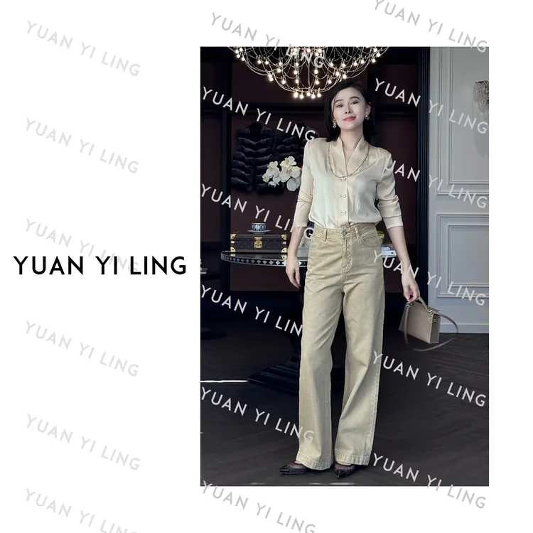 袁艺灵【英式庄园】25早款醋酸v领长袖高级感小众百搭时尚衬衫 9059